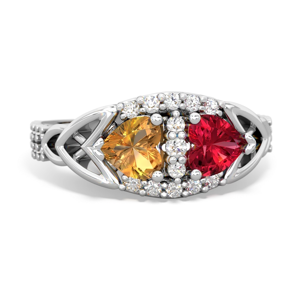 Citrine Sparkling Celtic Knot 14K White Gold ring R2645