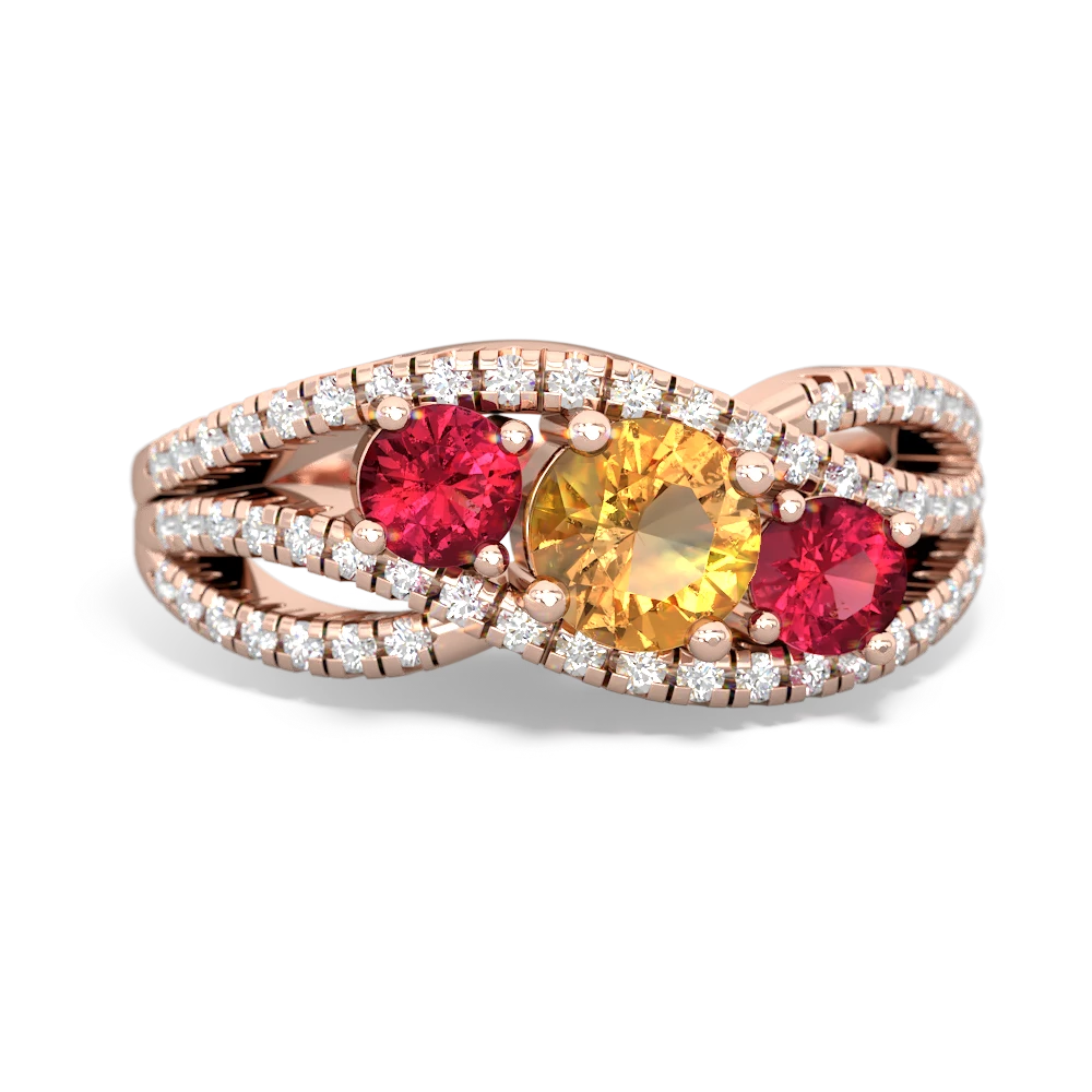 Citrine,Lab Ruby Fire Opal Three Stone Aurora ring - 14K Rose Gold  |JewelsForMe