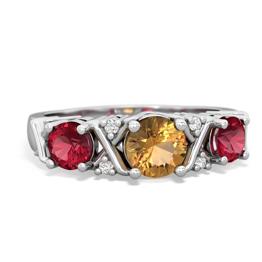 Citrine,Lab Ruby Opal Hugs Kisses ring - 14K White Gold