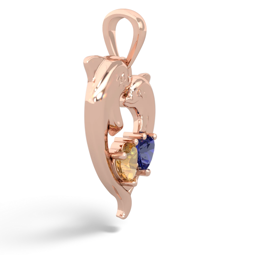 Citrine Dolphin Heart 14K Rose Gold pendant P5820