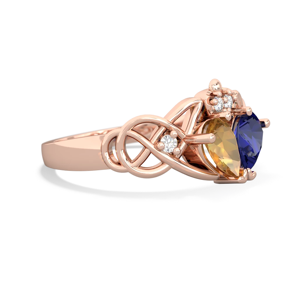 Citrine 'One Heart' Celtic Knot Claddagh 14K Rose Gold ring R5322