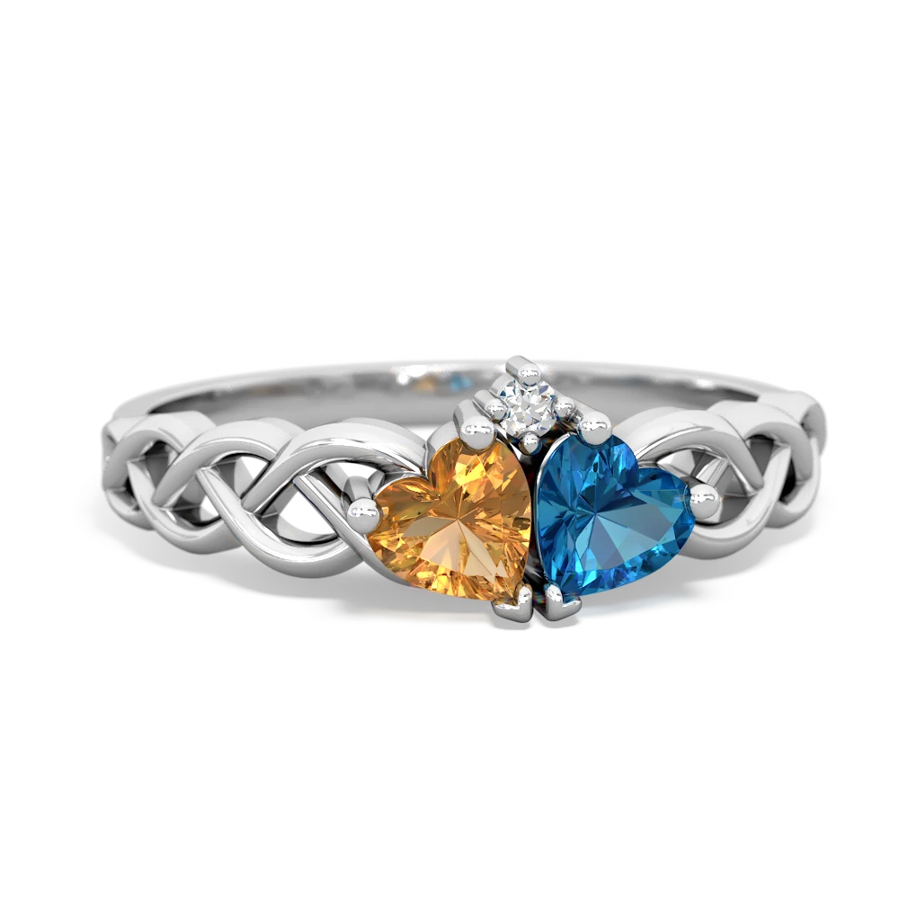 Citrine Heart To Heart Braid 14K White Gold ring R5870