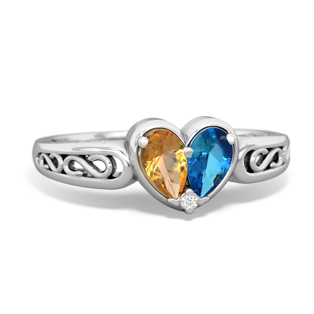 Citrine London Topaz Filligree 'One Heart' ring - 14K White Gold  |JewelsForMe