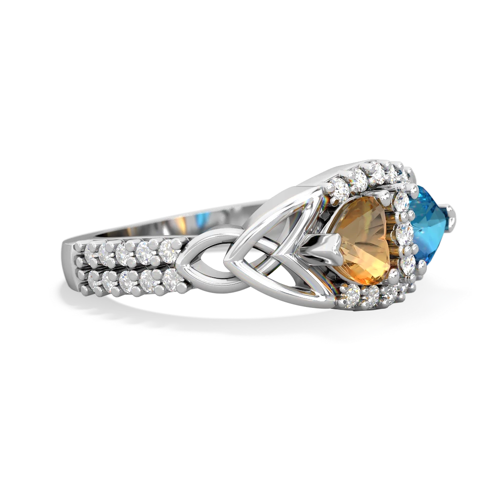 Citrine Sparkling Celtic Knot 14K White Gold ring R2645