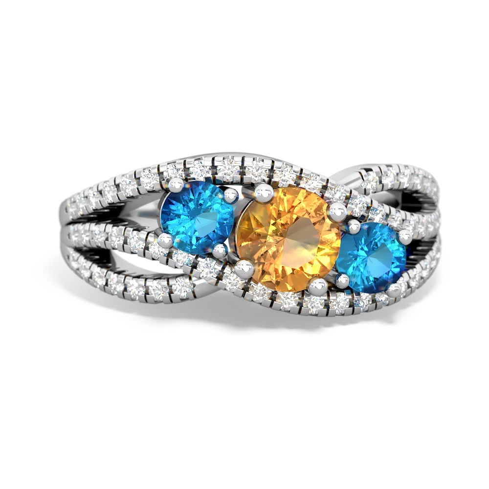 Citrine Three Stone Aurora 14K White Gold ring R3080