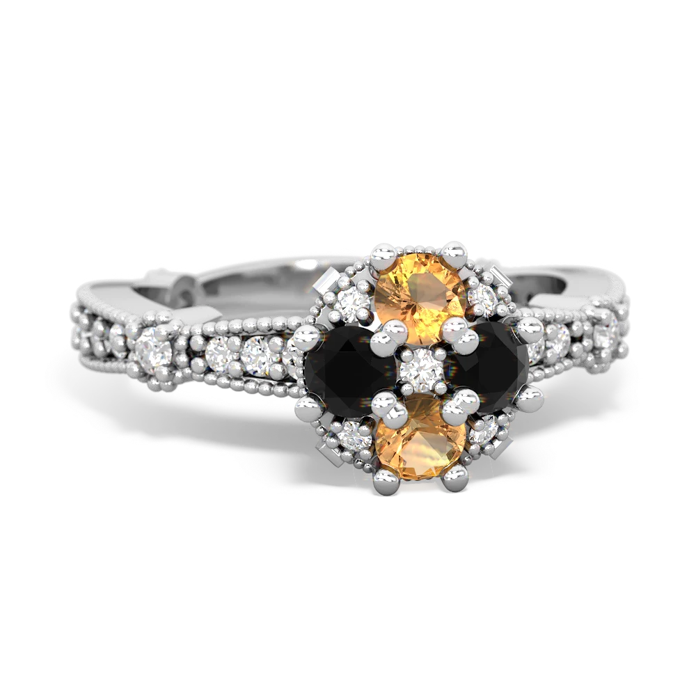 Citrine Sparkling Tiara Cluster 14K White Gold ring R26293RD