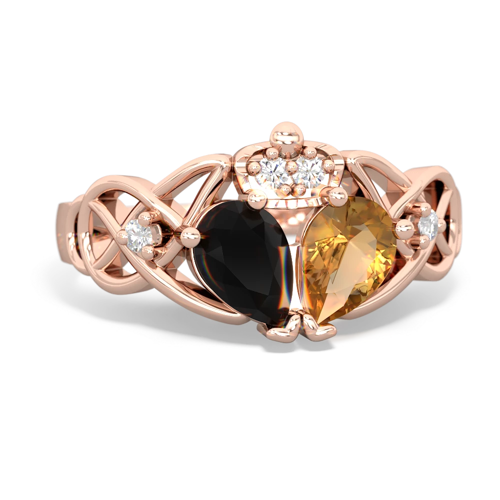 Citrine 'One Heart' Celtic Knot Claddagh 14K Rose Gold ring R5322