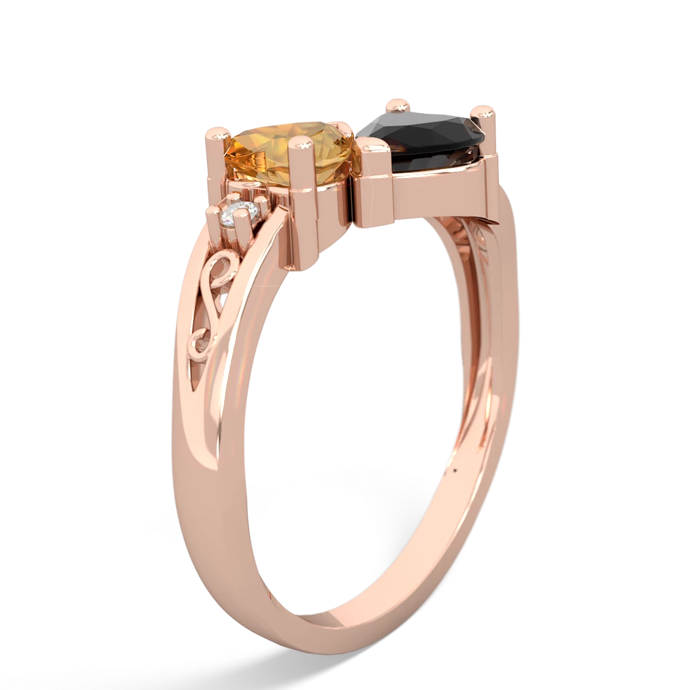 Citrine Snuggling Hearts 14K Rose Gold ring R2178