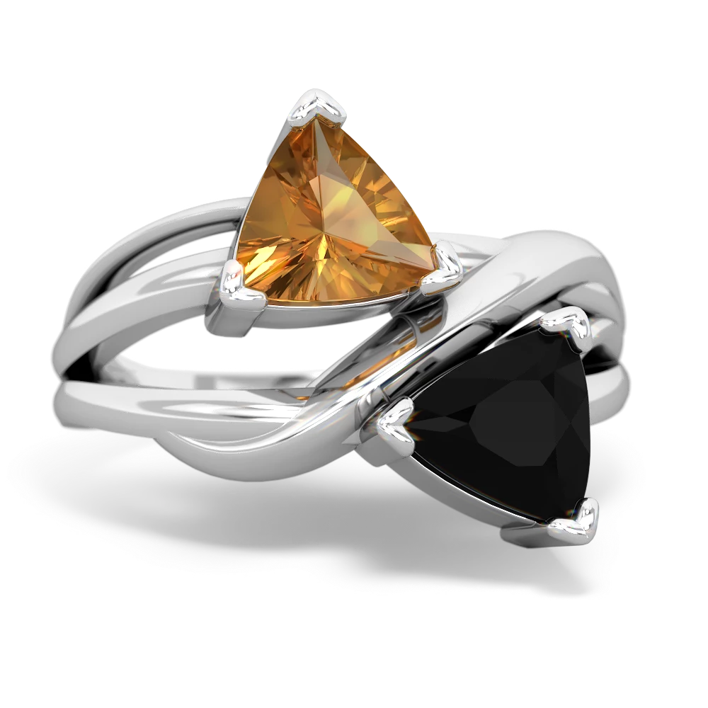 Citrine Split Band Swirl 14K White Gold ring R2341