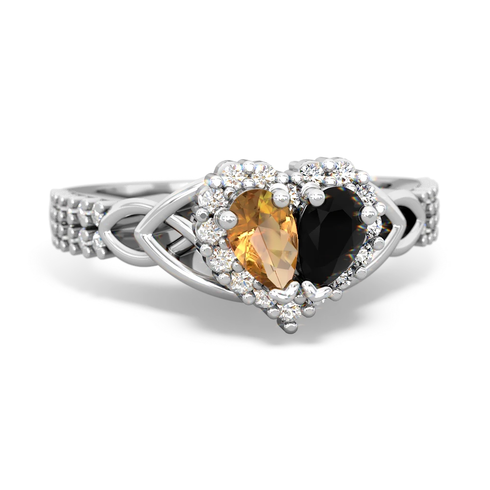 Citrine Celtic Knot Two Hearts As One 14K White Gold ring R2644HRT