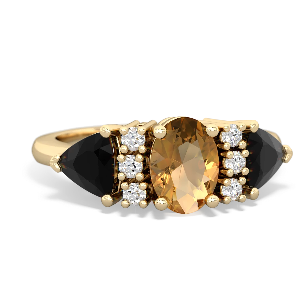 Citrine Antique Style Three Stone 14K Yellow Gold ring R2186