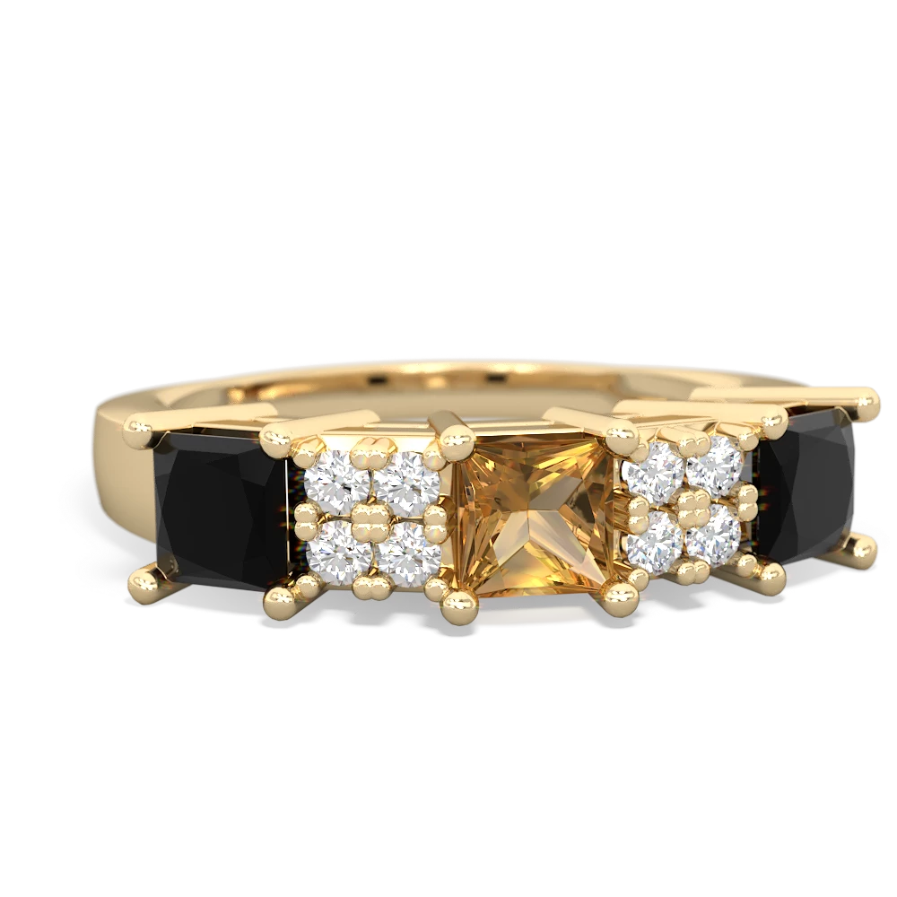 Citrine Three Stone Diamond Cluster 14K Yellow Gold ring R2592