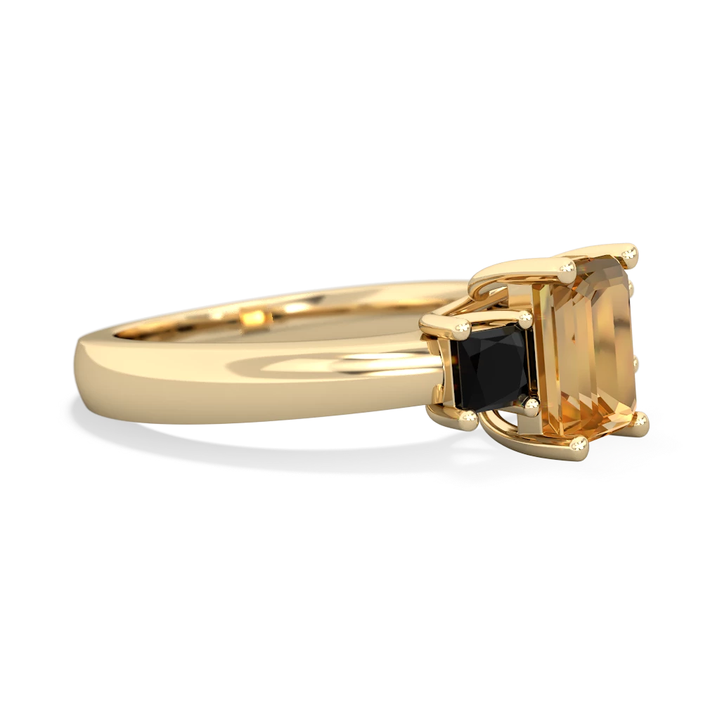 Citrine Three Stone Emerald-Cut Trellis 14K Yellow Gold ring R4021