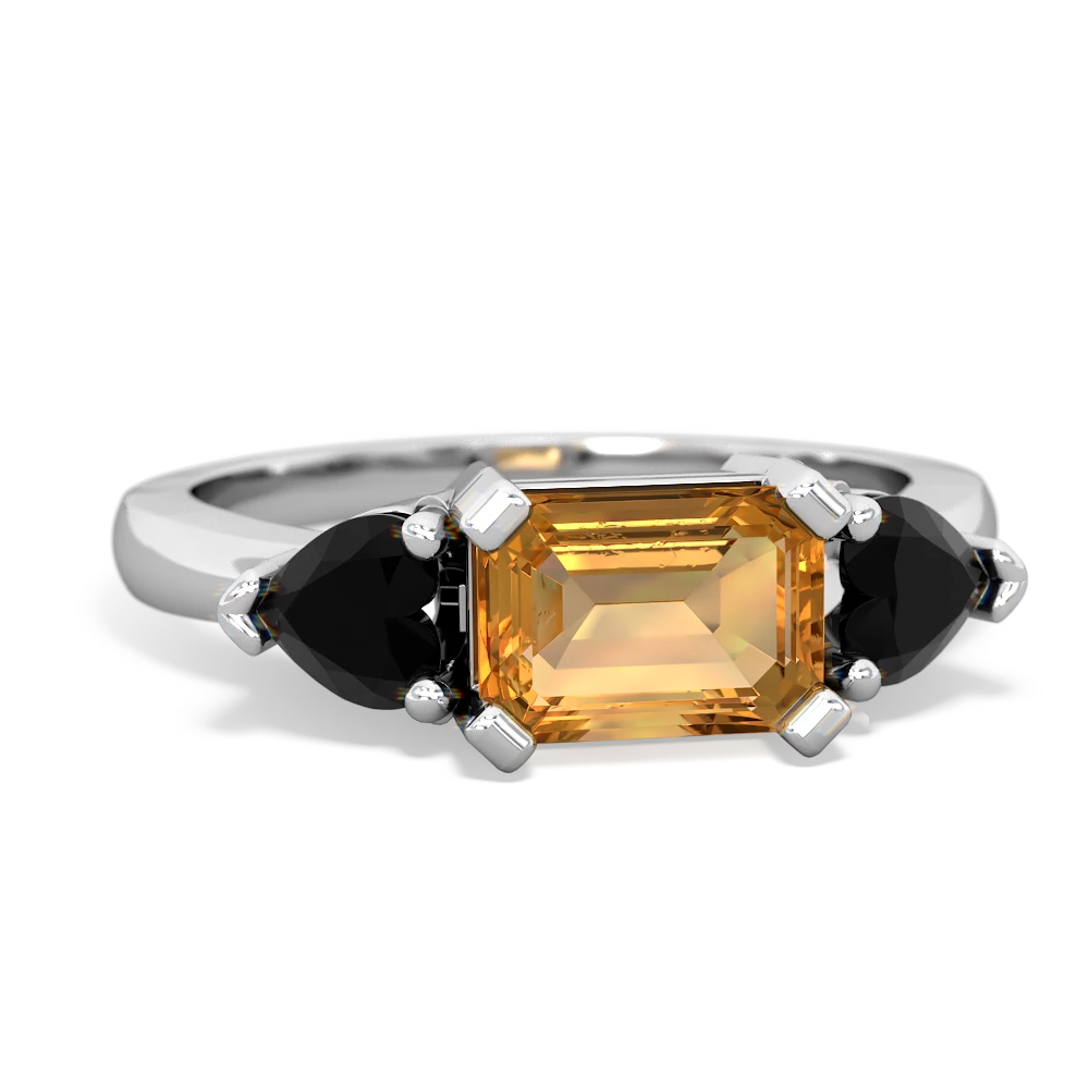 Citrine Three Stone 14K White Gold ring R5235