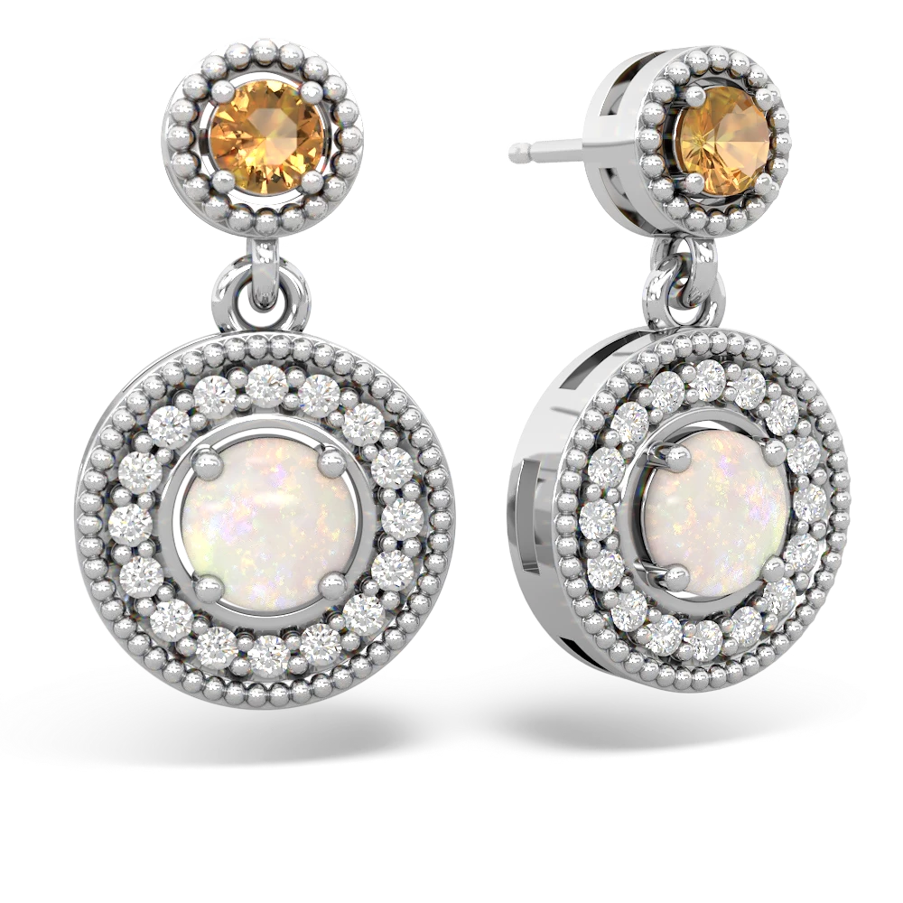 Citrine Halo Dangle 14K White Gold earrings E5319