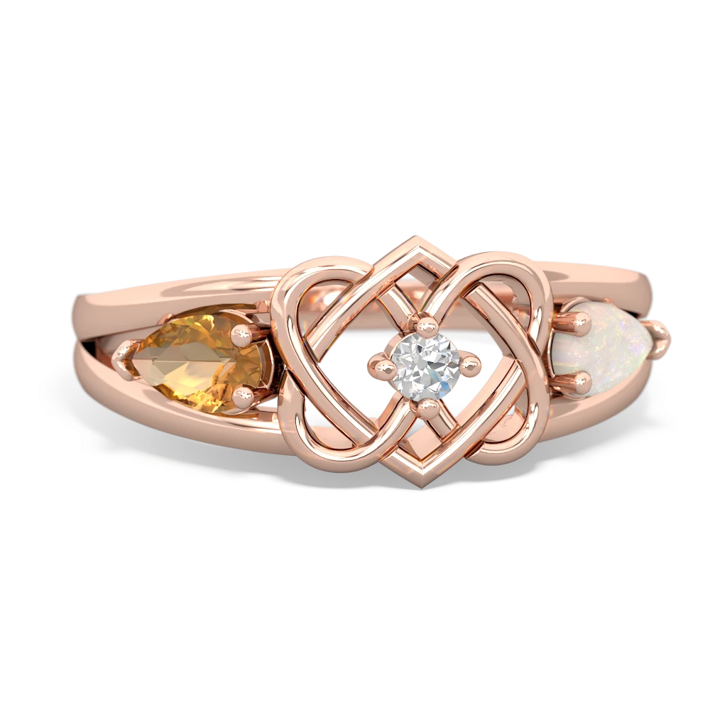 Citrine Hearts Intertwined 14K Rose Gold ring R5880