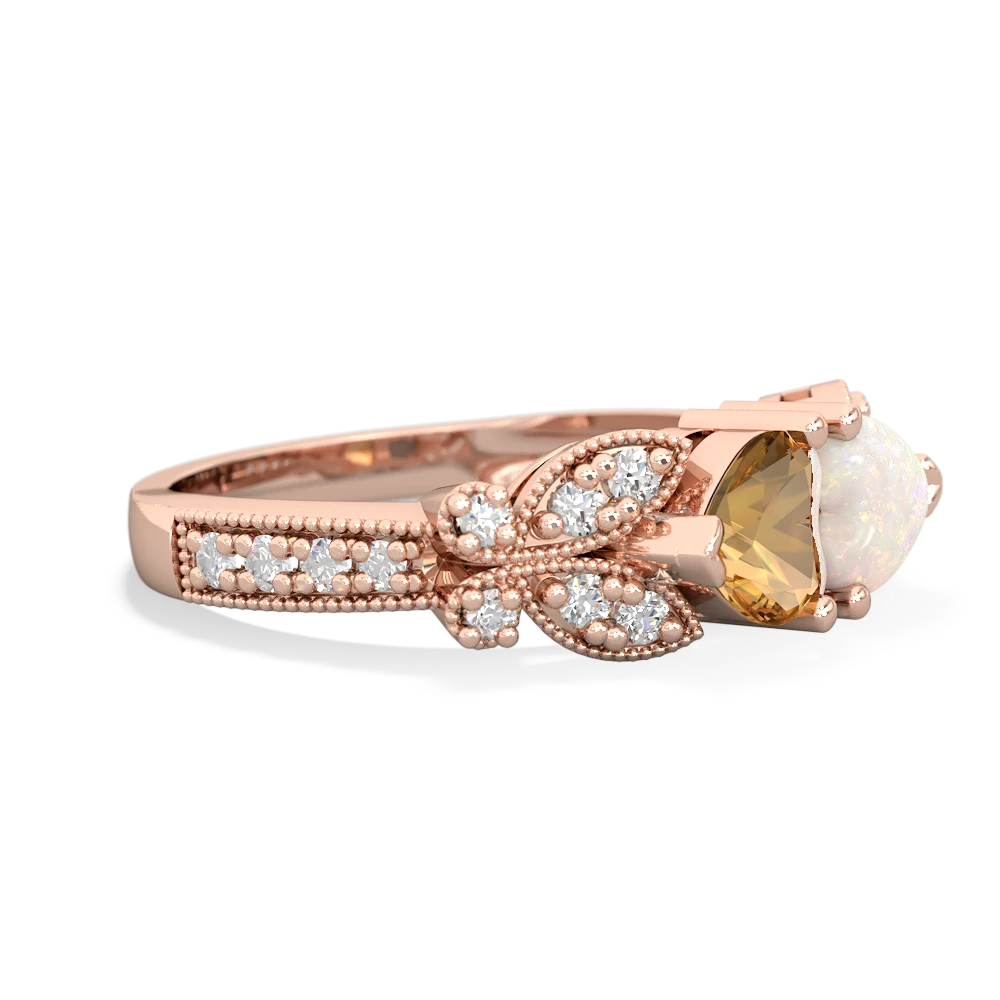 Citrine Diamond Butterflies 14K Rose Gold ring R5601