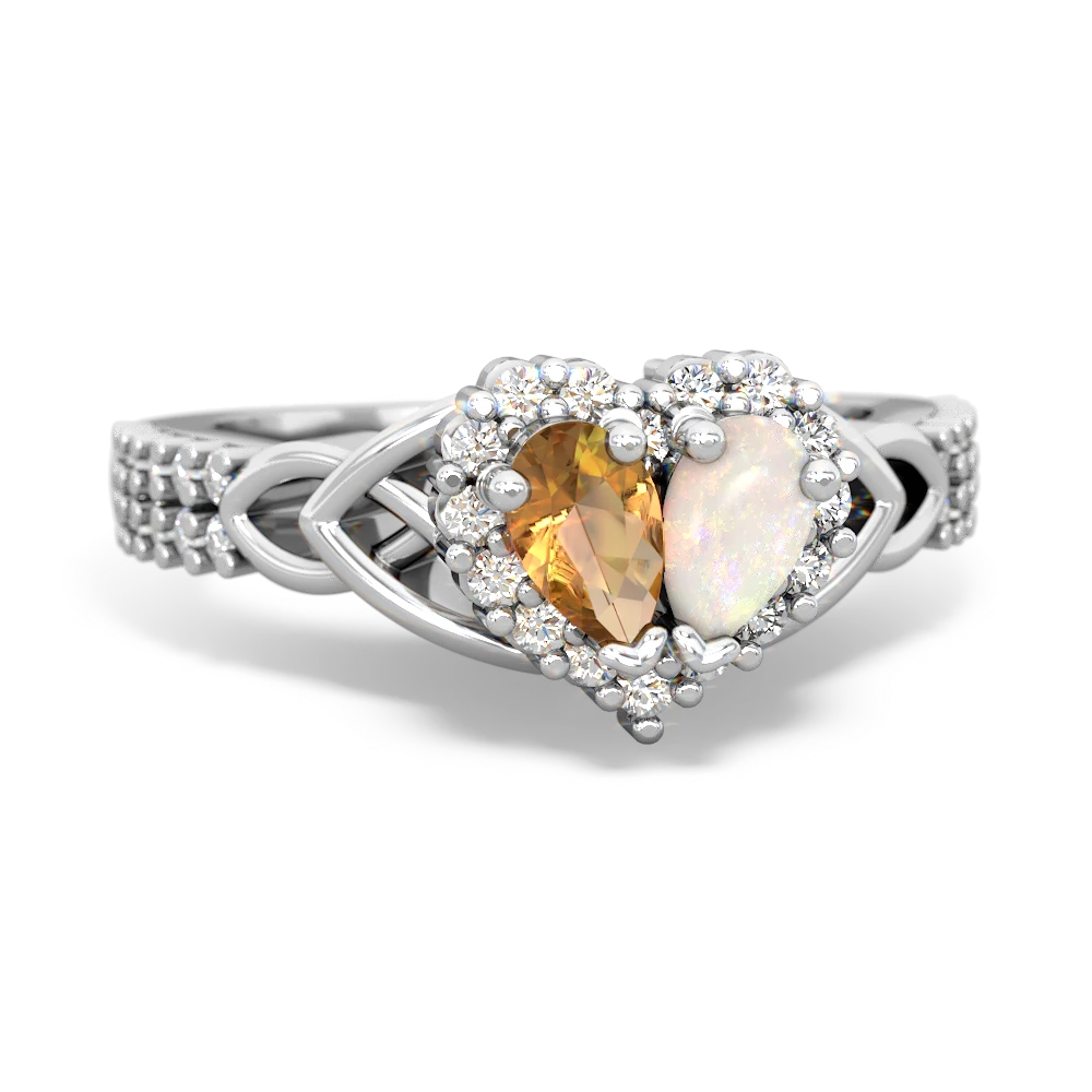 Citrine Celtic Knot Two Hearts As One 14K White Gold ring R2644HRT