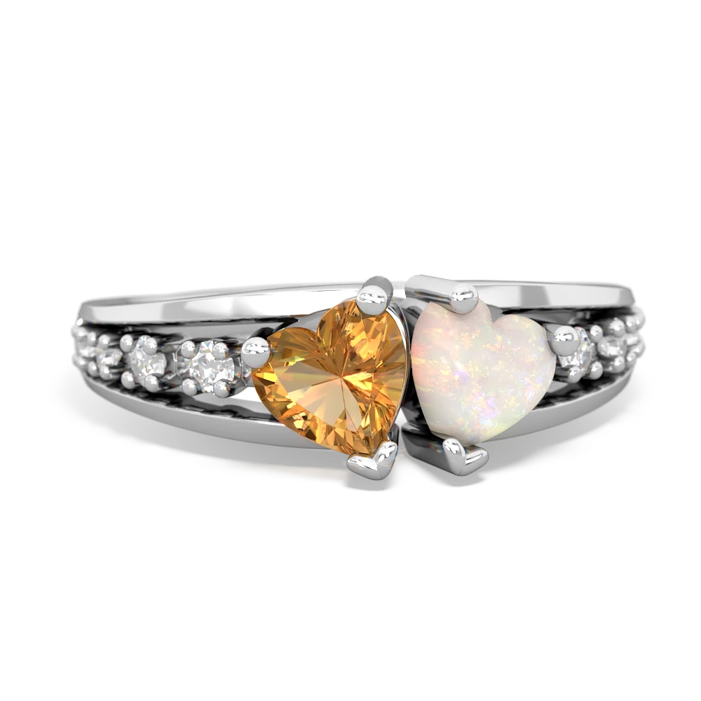 Citrine Heart To Heart 14K White Gold ring R3342