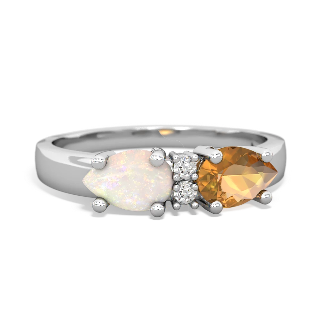 Citrine Pear Bowtie 14K White Gold ring R0865