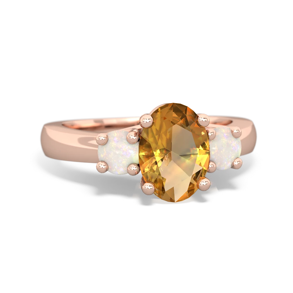 Citrine Three Stone Oval Trellis 14K Rose Gold ring R4024