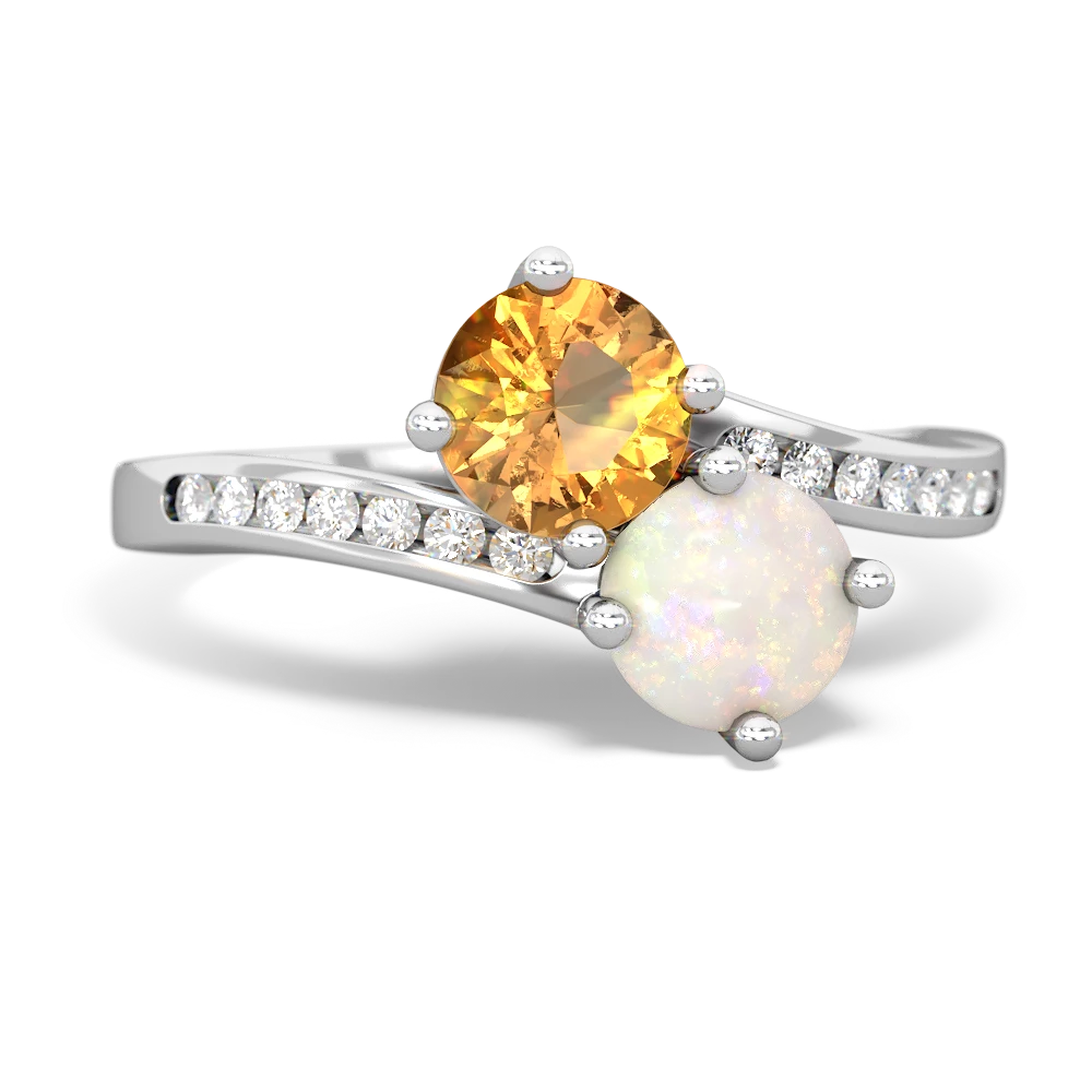 Citrine Channel Set Two Stone 14K White Gold ring R5303