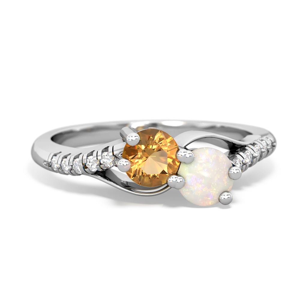 Citrine Infinity Pave Two Stone 14K White Gold ring R5285