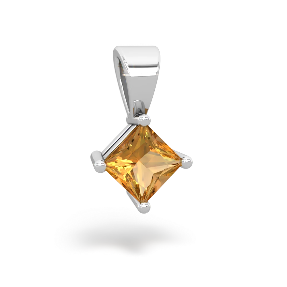 Citrine 5Mm Princess Solitaire 14K White Gold pendant P1789