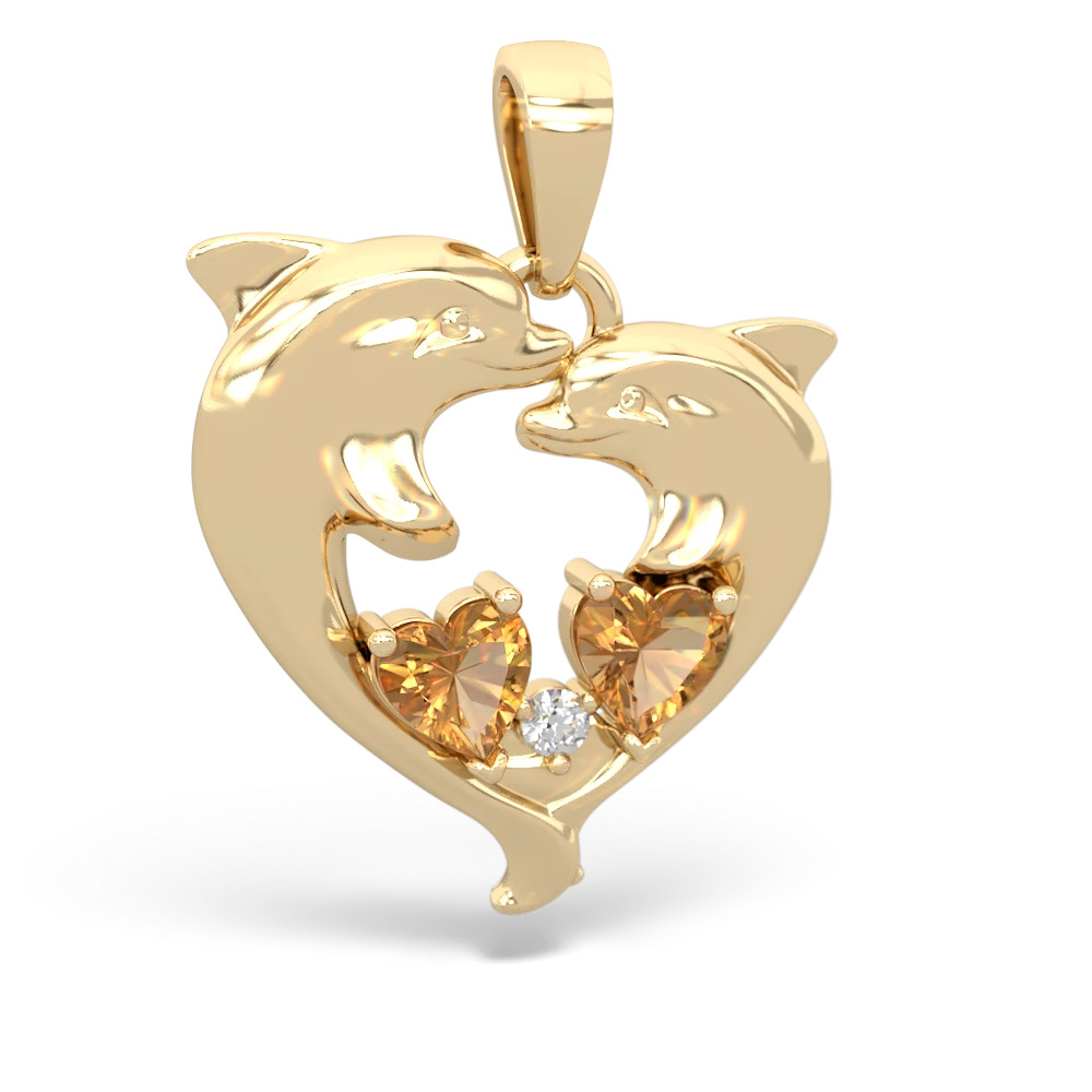 Citrine Dolphin Heart 14K Yellow Gold pendant P5820