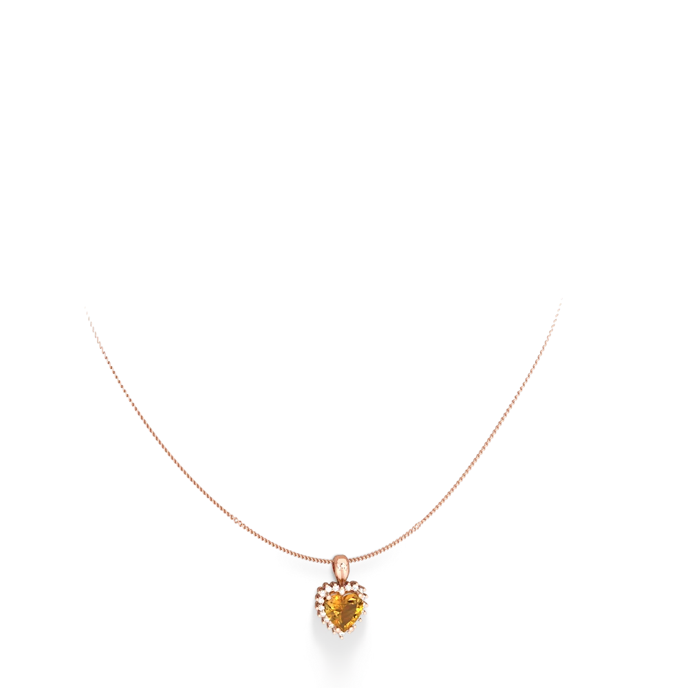 Citrine Sparkling Halo Heart 14K Rose Gold pendant P0391