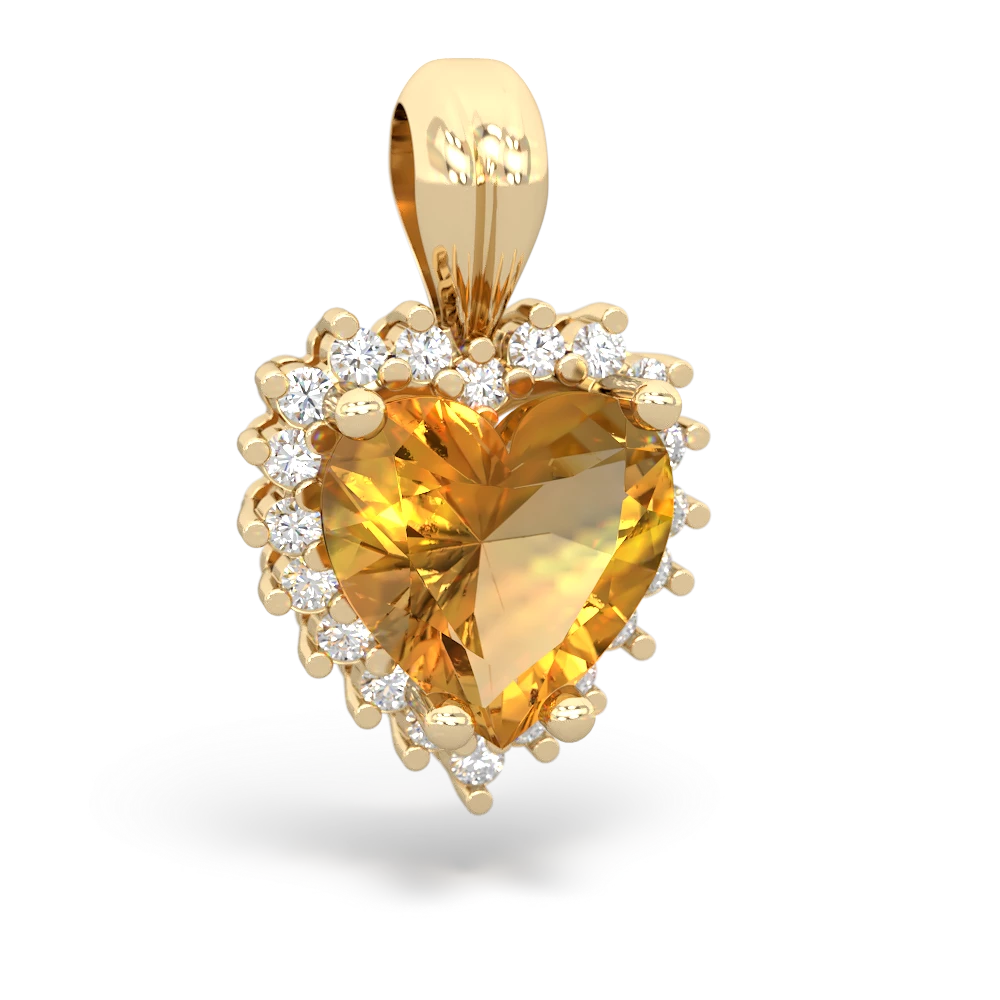 Citrine Sparkling Halo Heart 14K Yellow Gold pendant P0391