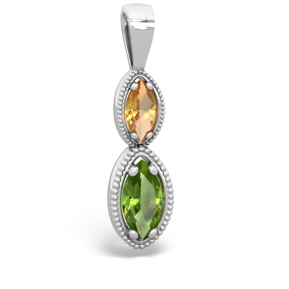 Citrine Antique-Style Halo 14K White Gold pendant P5700