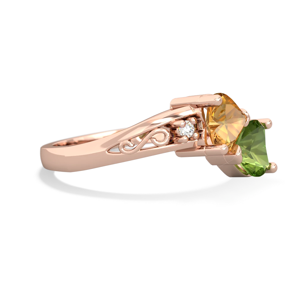 Citrine Snuggling Hearts 14K Rose Gold ring R2178