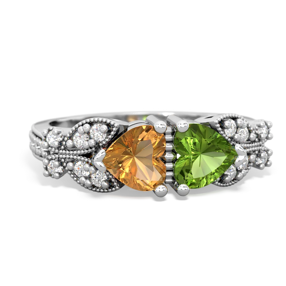 Citrine Diamond Butterflies 14K White Gold ring R5601