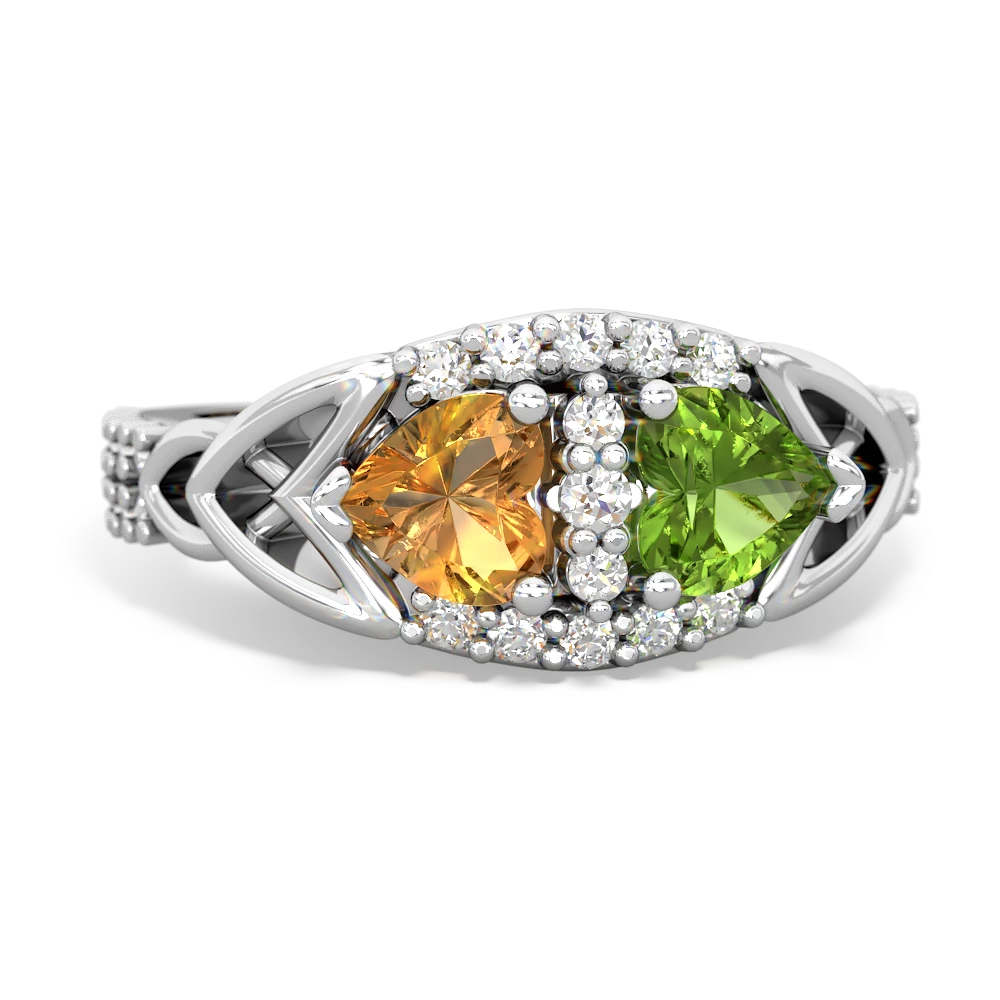 Citrine Sparkling Celtic Knot 14K White Gold ring R2645