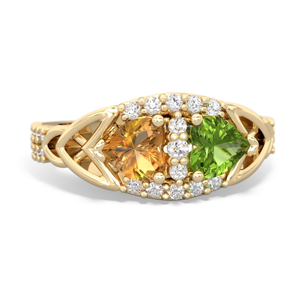 Citrine Sparkling Celtic Knot 14K Yellow Gold ring R2645