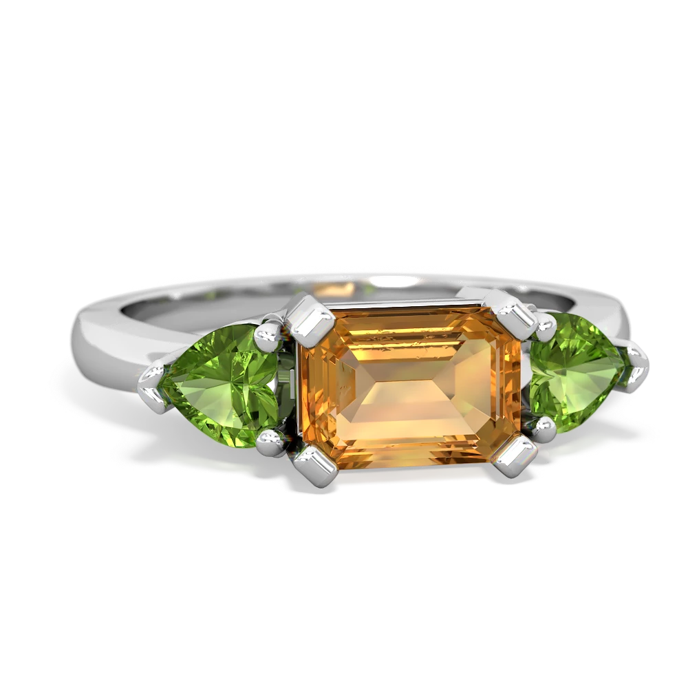 Citrine Three Stone 14K White Gold ring R5235