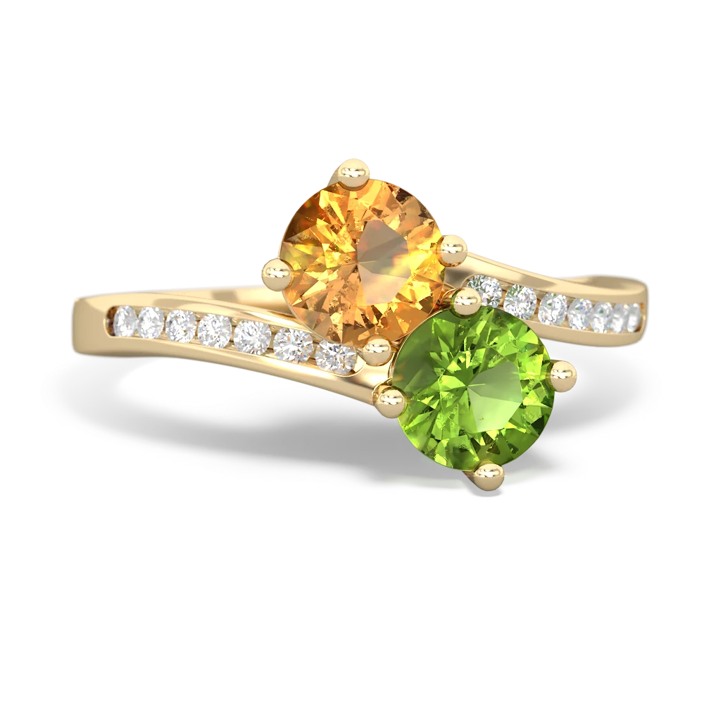 Citrine Channel Set Two Stone 14K Yellow Gold ring R5303