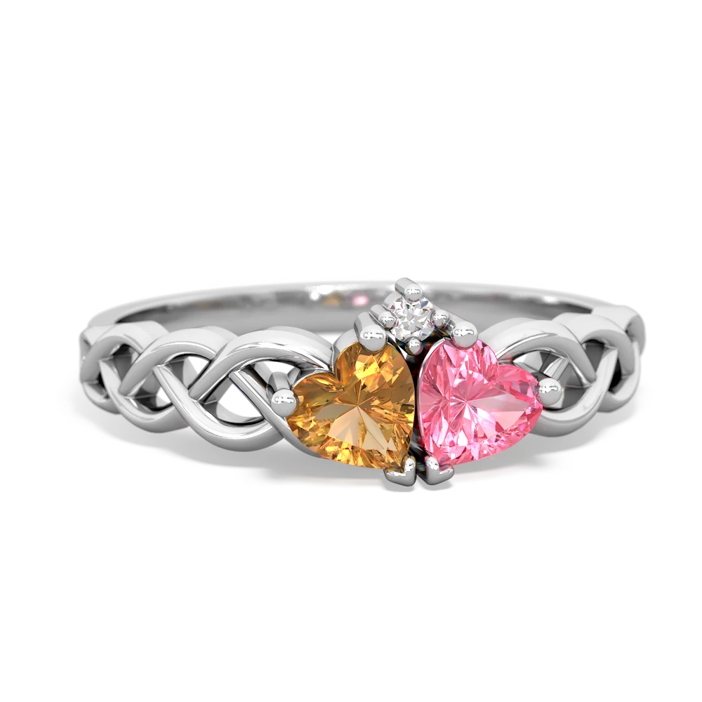 Citrine Heart To Heart Braid 14K White Gold ring R5870