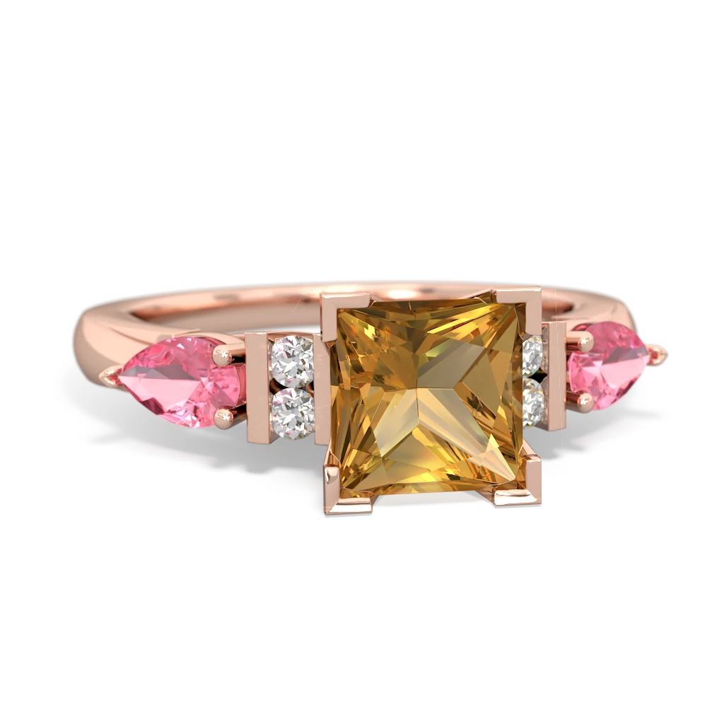 Citrine 6Mm Princess Eternal Embrace Engagement 14K Rose Gold ring C2002