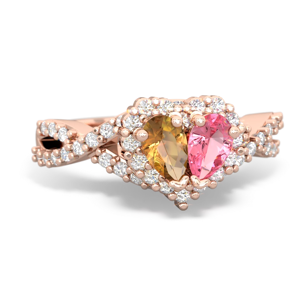 Citrine Diamond Twist 'One Heart' 14K Rose Gold ring R2640HRT