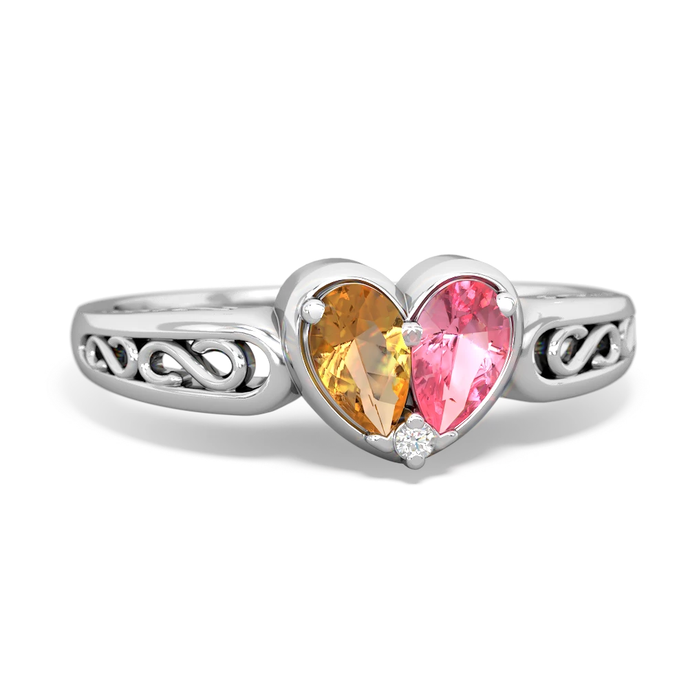 Citrine Filligree 'One Heart' 14K White Gold ring R5070