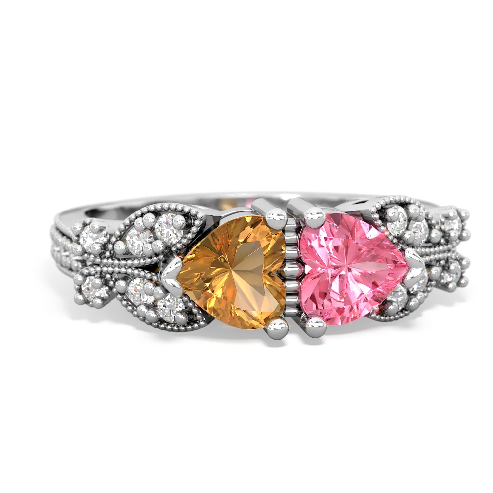 Citrine Diamond Butterflies 14K White Gold ring R5601