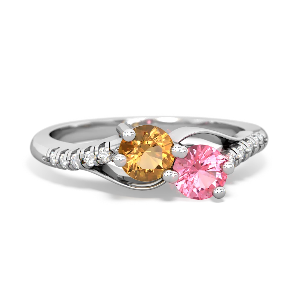 Citrine Infinity Pave Two Stone 14K White Gold ring R5285