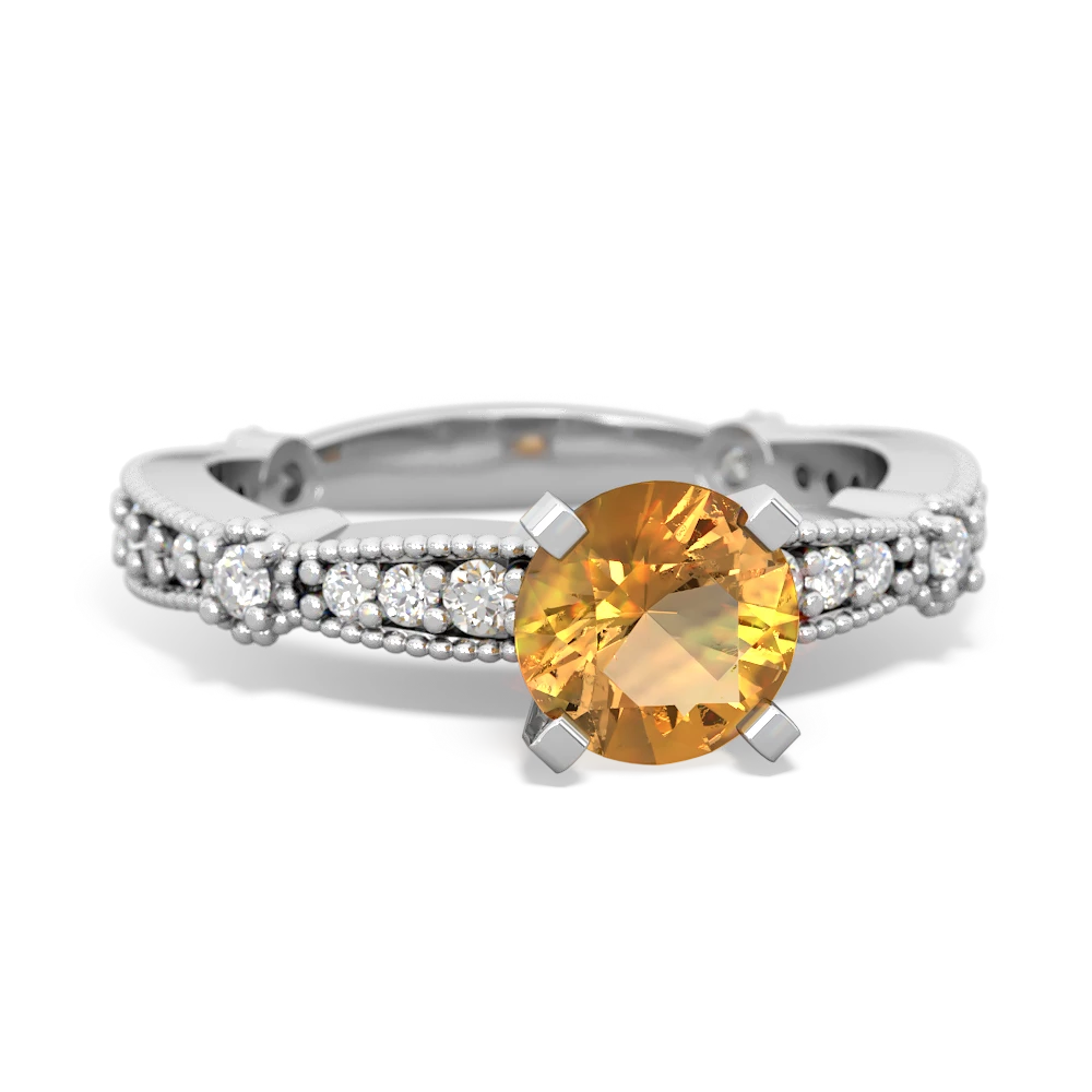 Citrine Sparkling Tiara 6Mm Round 14K White Gold ring R26296RD