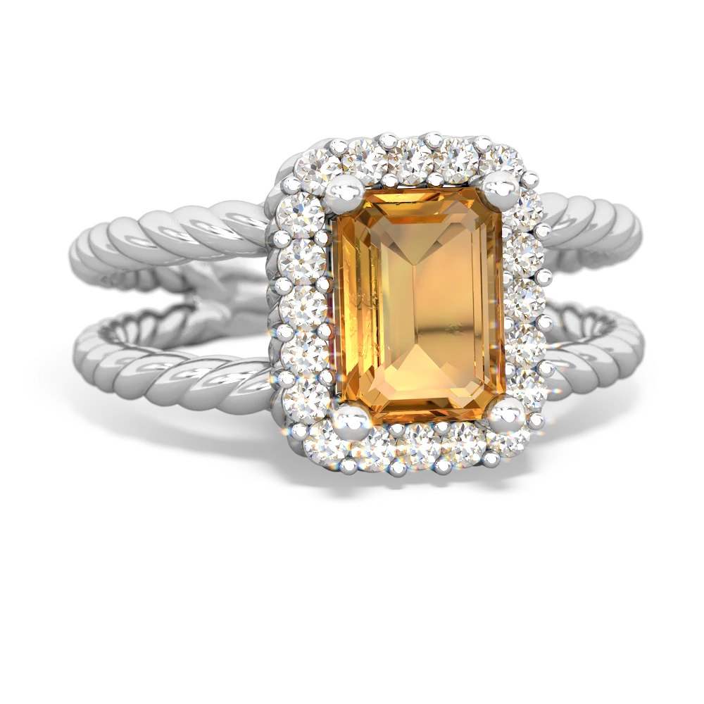 Citrine Rope Split Band 14K White Gold ring R2628