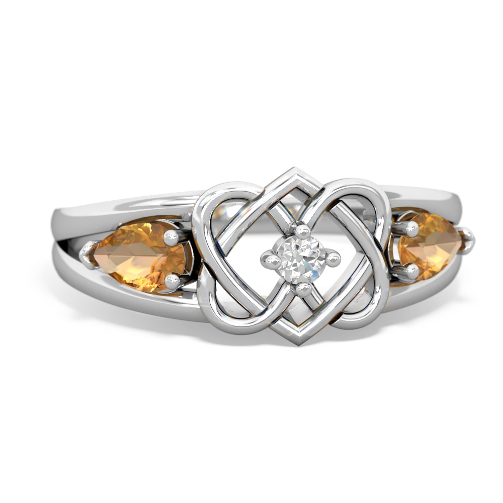 Citrine Hearts Intertwined 14K White Gold ring R5880