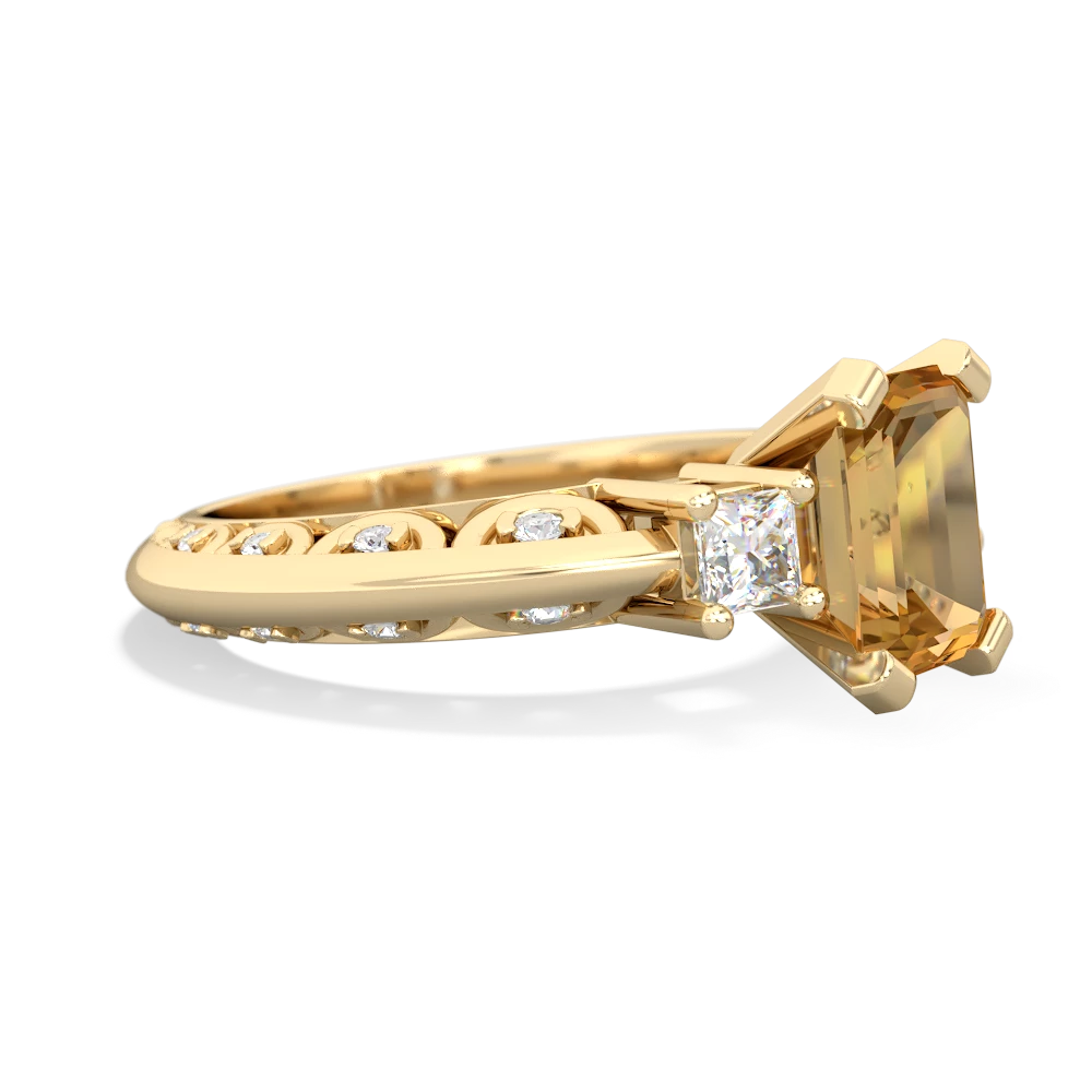 Citrine Art Deco Diamond 8X6 Emerald-Cut Engagement 14K Yellow Gold ring R20018EM