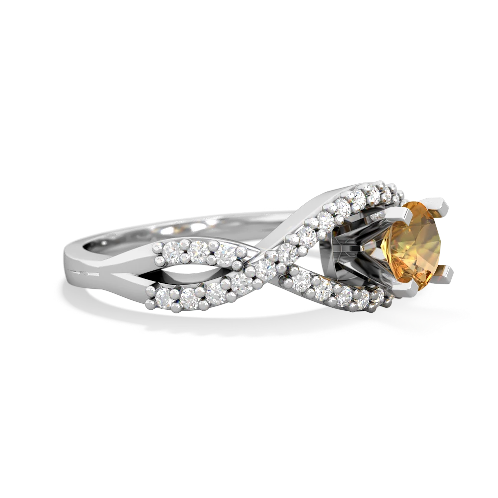 Citrine Diamond Twist 5Mm Round Engagment  14K White Gold ring R26405RD