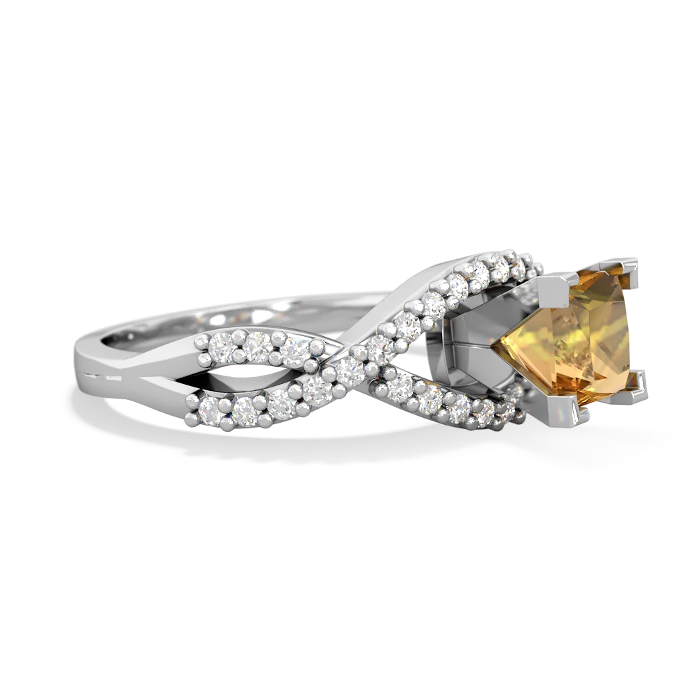 Citrine Diamond Twist 5Mm Square Engagment  14K White Gold ring R26405SQ